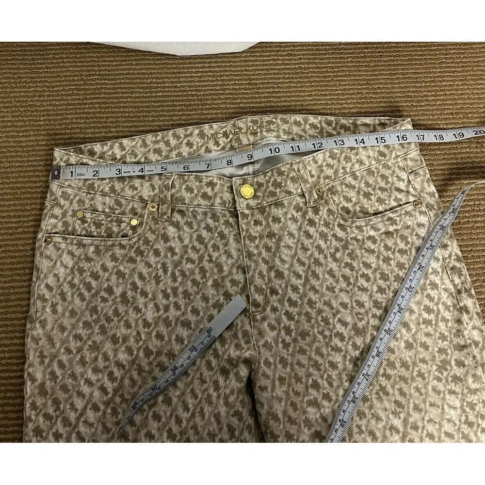 Michael Kors Tan Beige Geometric Print Pants, Size 10 Cotton‎